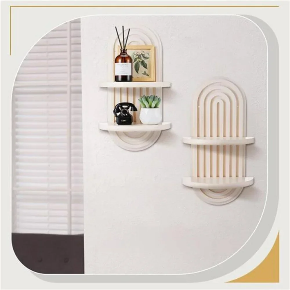 Wenqik Boho Wall Shelves Set of 2 White Arch Floating Wood Shelf for Nursery